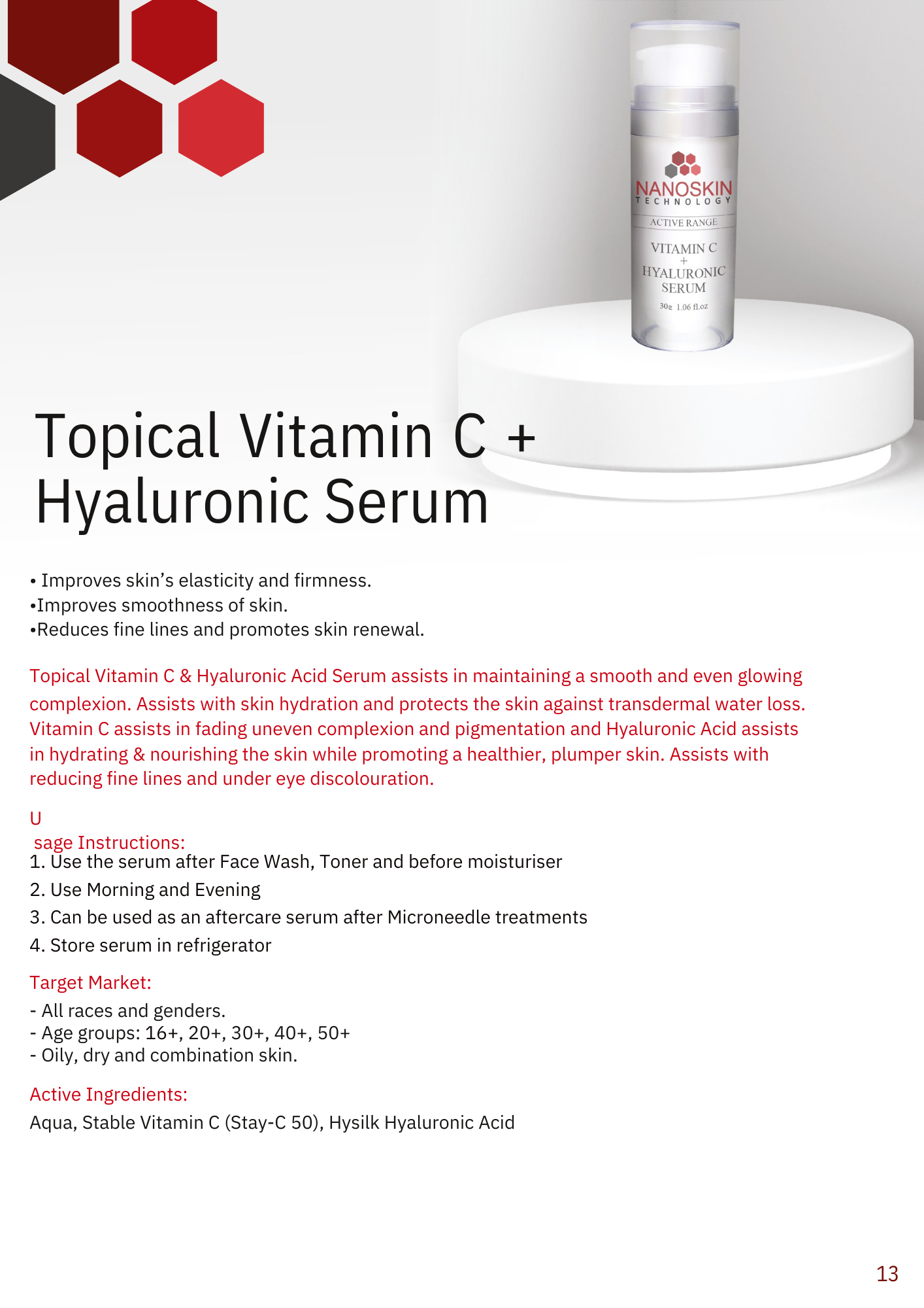 Vitamin C & Hyaluronic Serum 30g - Nanoskin Technology
